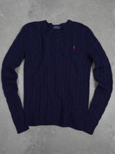 Ralph Lauren Vintage Ralph Lauren Zopfmuster Strickpullover - S, Blau, Größe S, unisex, Zustand Sehr gut, Preis 69.95€ – Vorderansicht