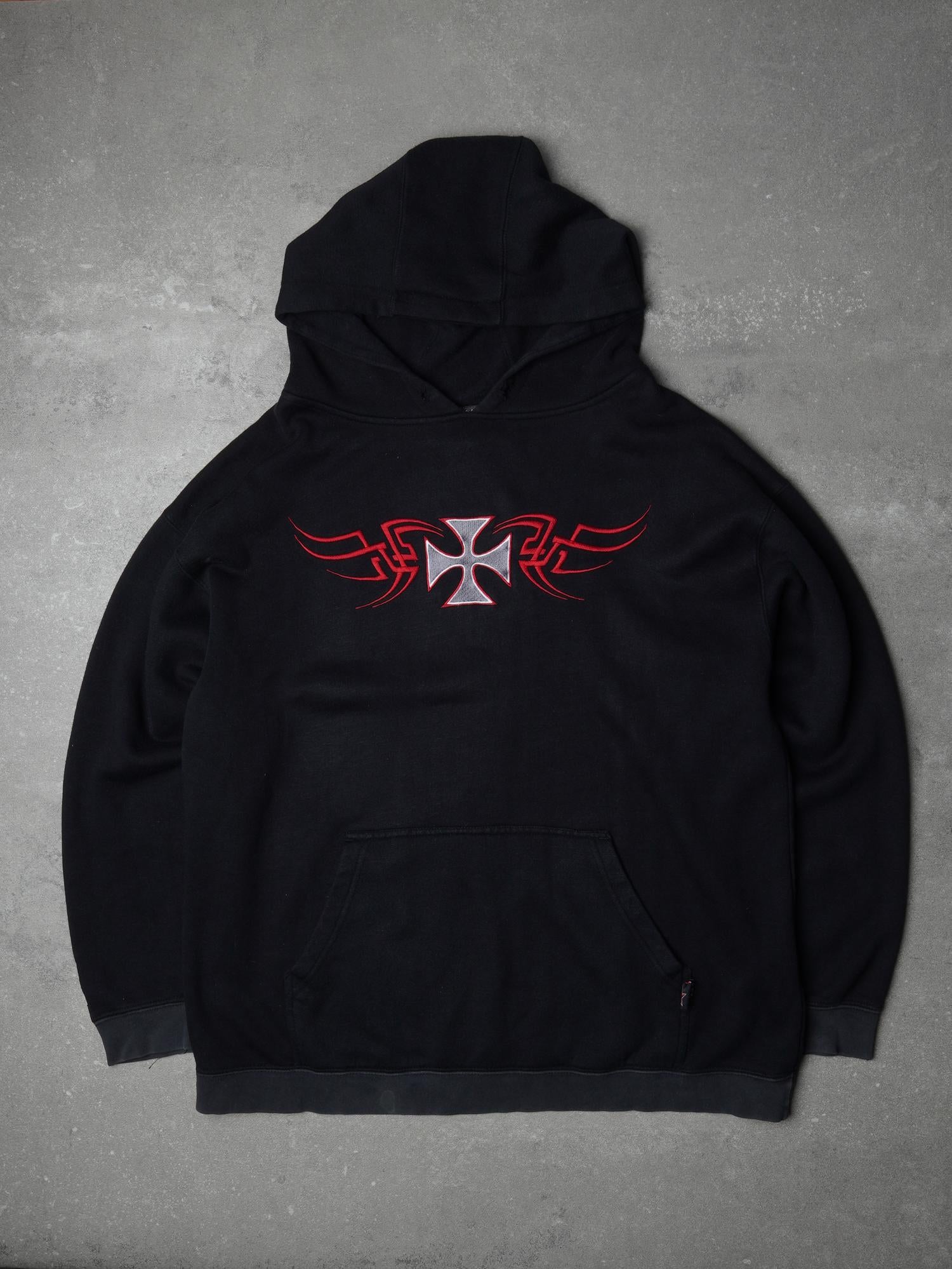 Vintage Y2K Tribal Cross Hoodie - M