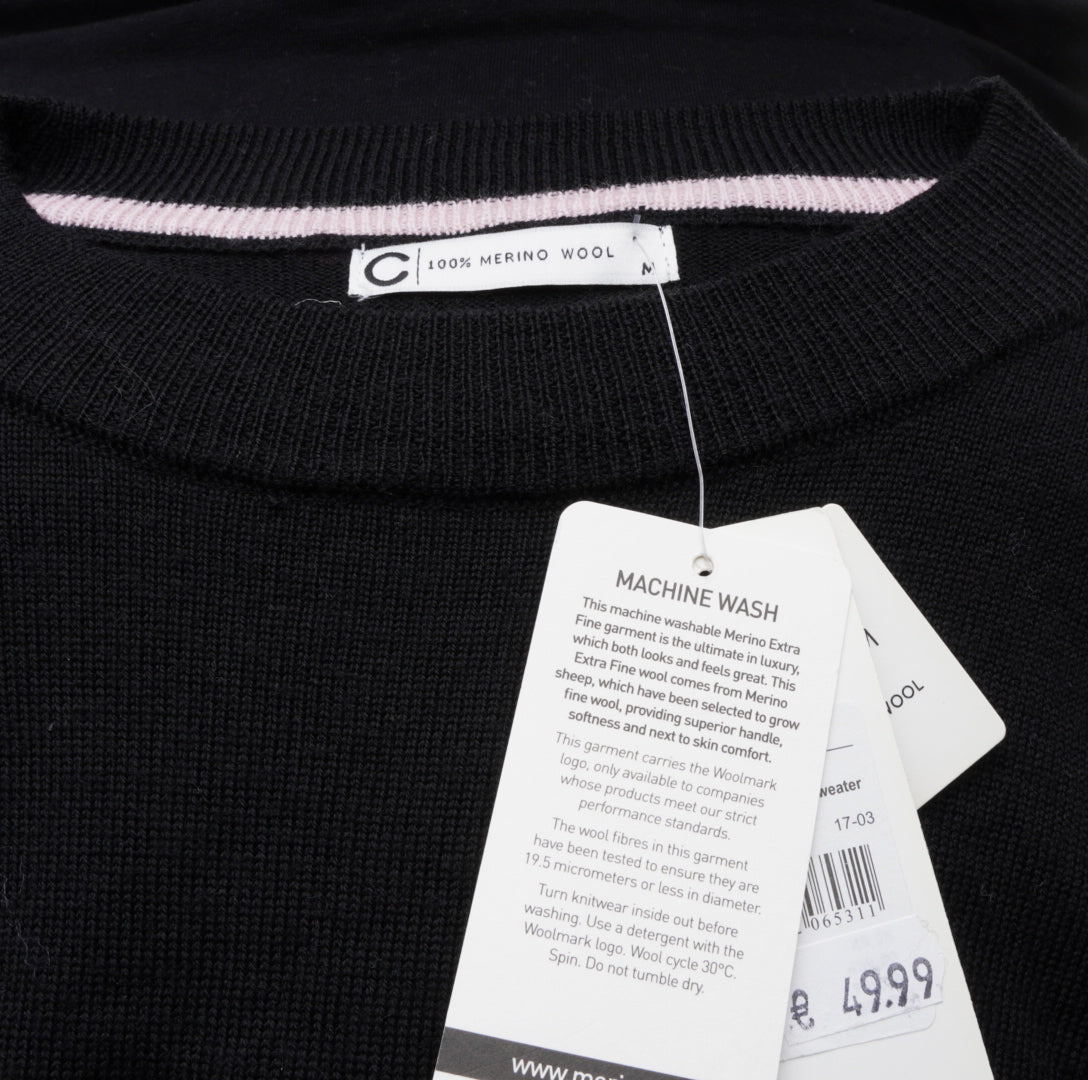 Second Hand Damen Merino Wollpullover - M, Schwarz, Größe M, Damen, Zustand Neu mit Etikett, Preis 25€ – Etikett