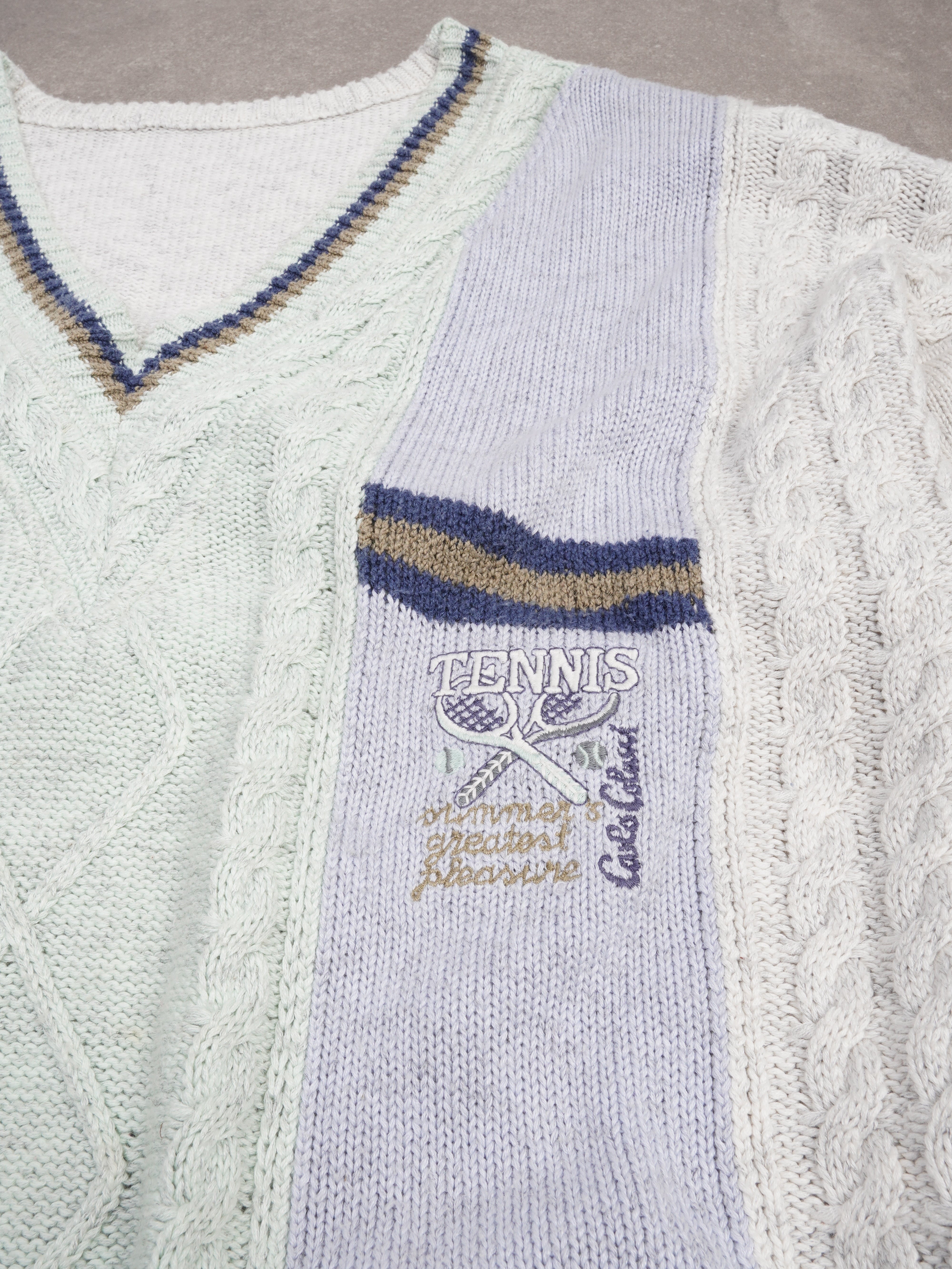 Carlo Colucci Vintage Carlo Colucci Tennis Strickpullover - XL, Grau, Größe XL, unisex, Zustand Sehr gut, Preis 39.95€ – Rückansicht