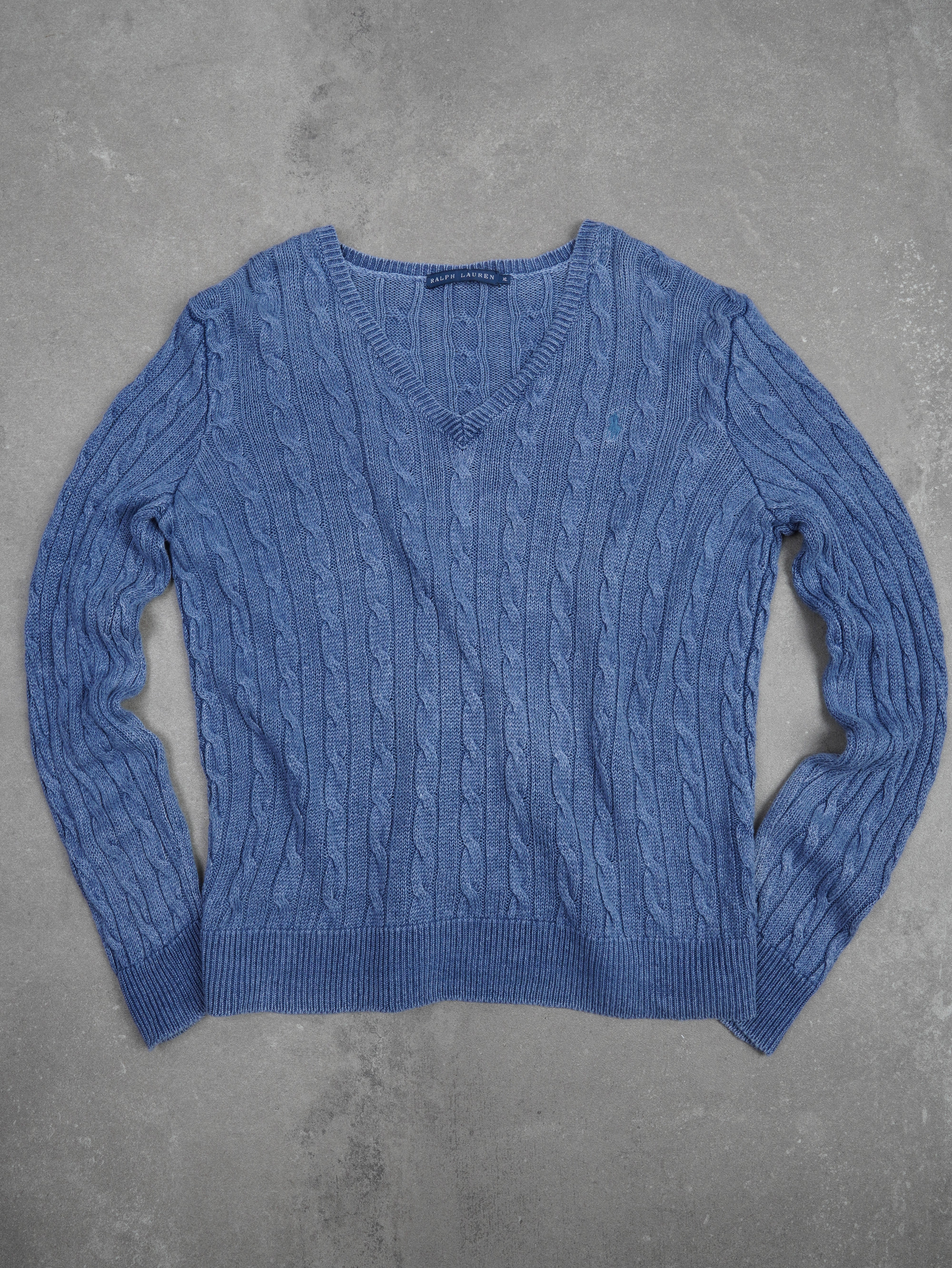 Ralph Lauren Vintage Ralph Lauren Zopfmuster Strickpullover - XL, Blau, Größe XL, unisex, Zustand Sehr gut, Preis 49.95€ – Vorderansicht