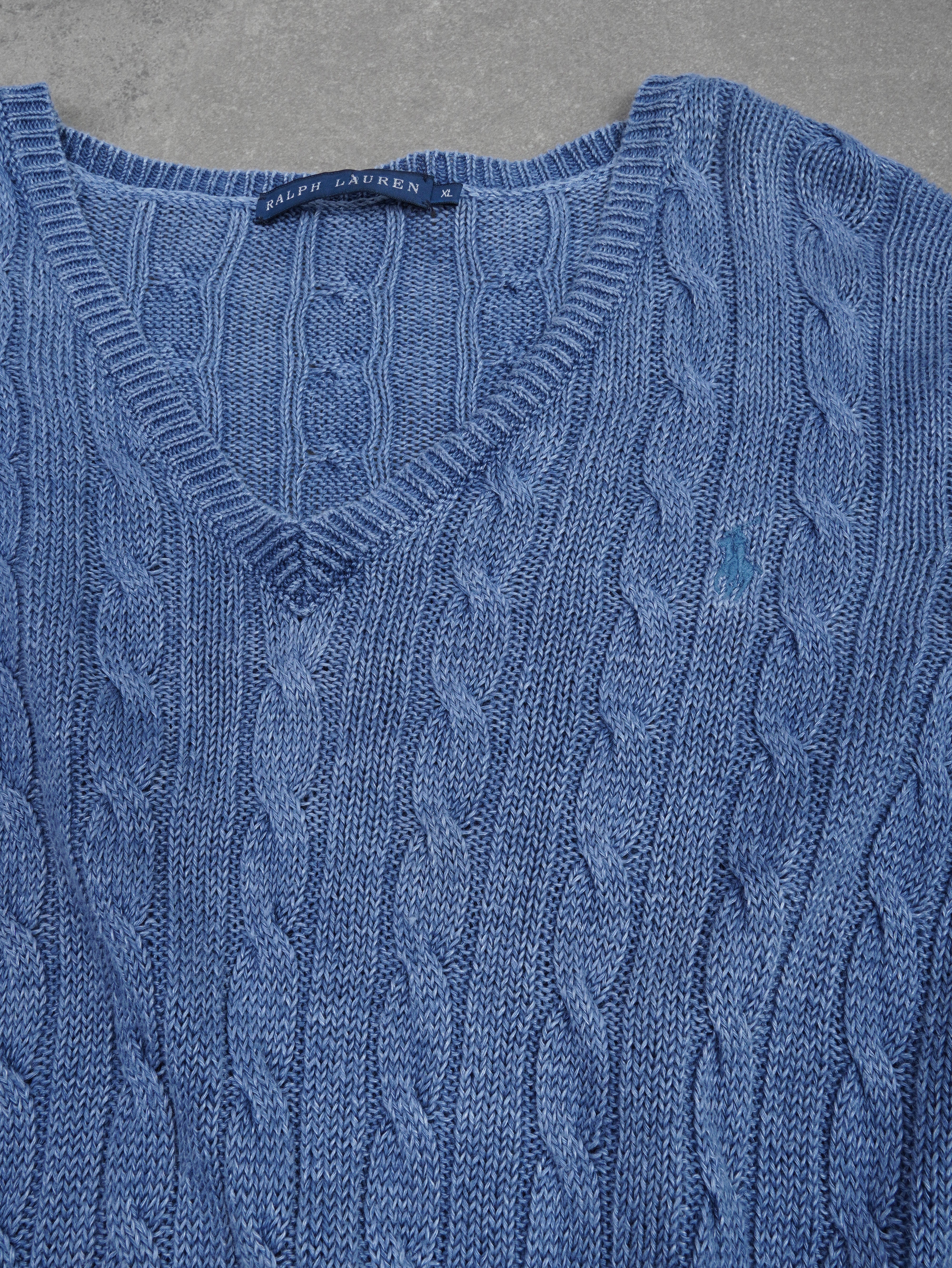 Ralph Lauren Vintage Ralph Lauren Zopfmuster Strickpullover - XL, Blau, Größe XL, unisex, Zustand Sehr gut, Preis 49.95€ – Rückansicht