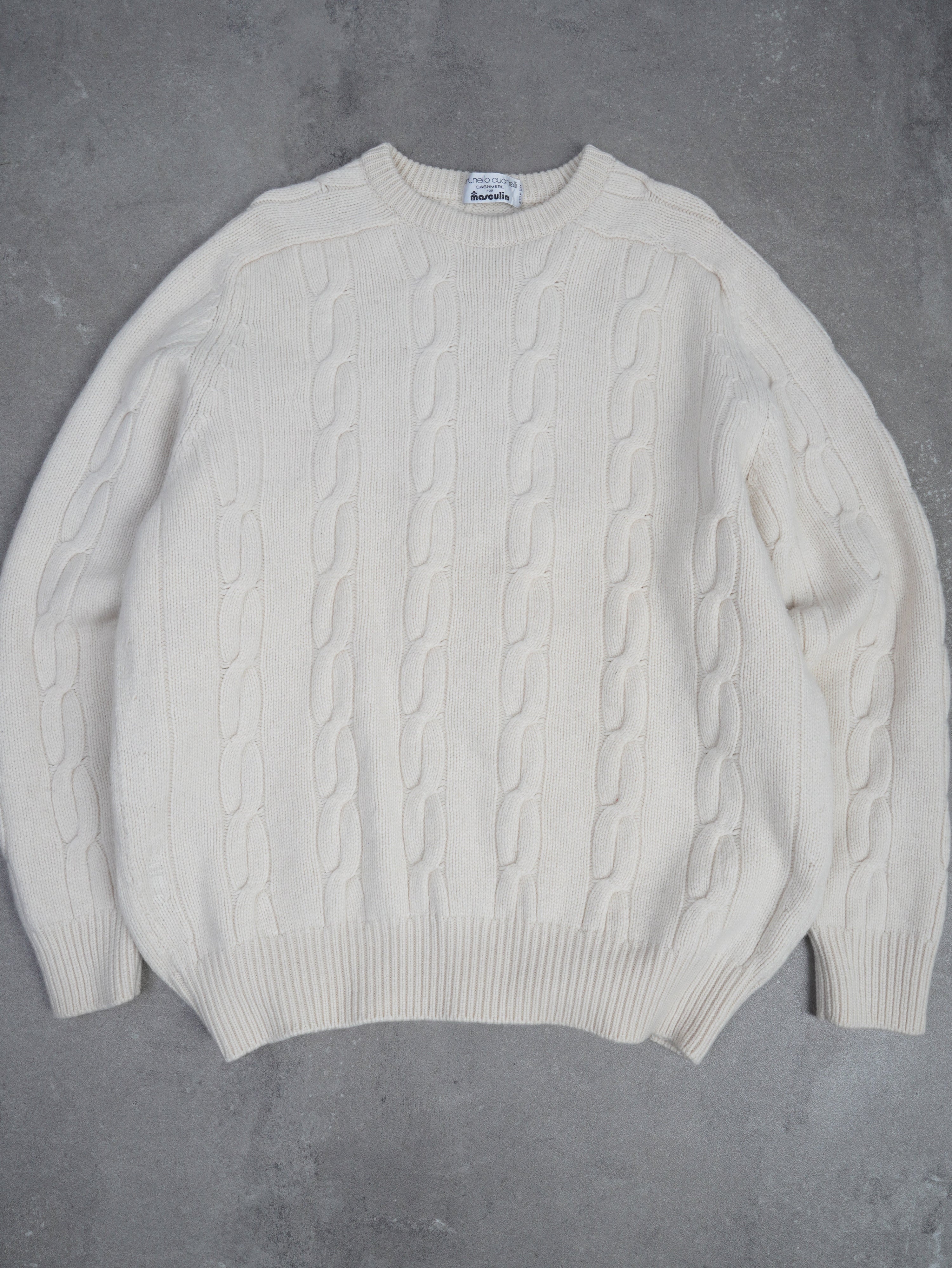 Vintage Brunello Cucinelli Cashmere Zopfmuster Strickpullover - L - NFF Vintage