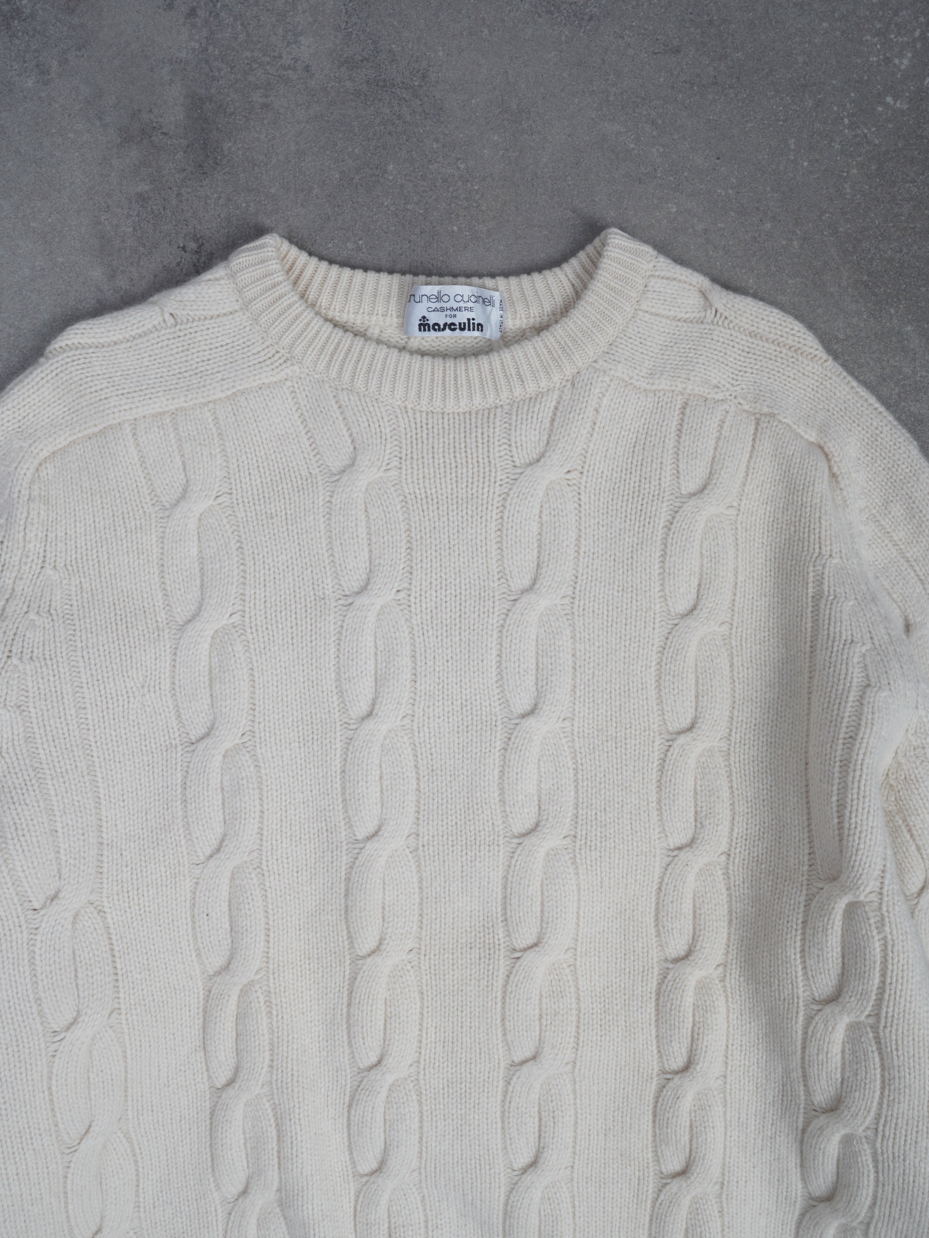 Vintage Brunello Cucinelli Cashmere Zopfmuster Strickpullover - L - NFF Vintage