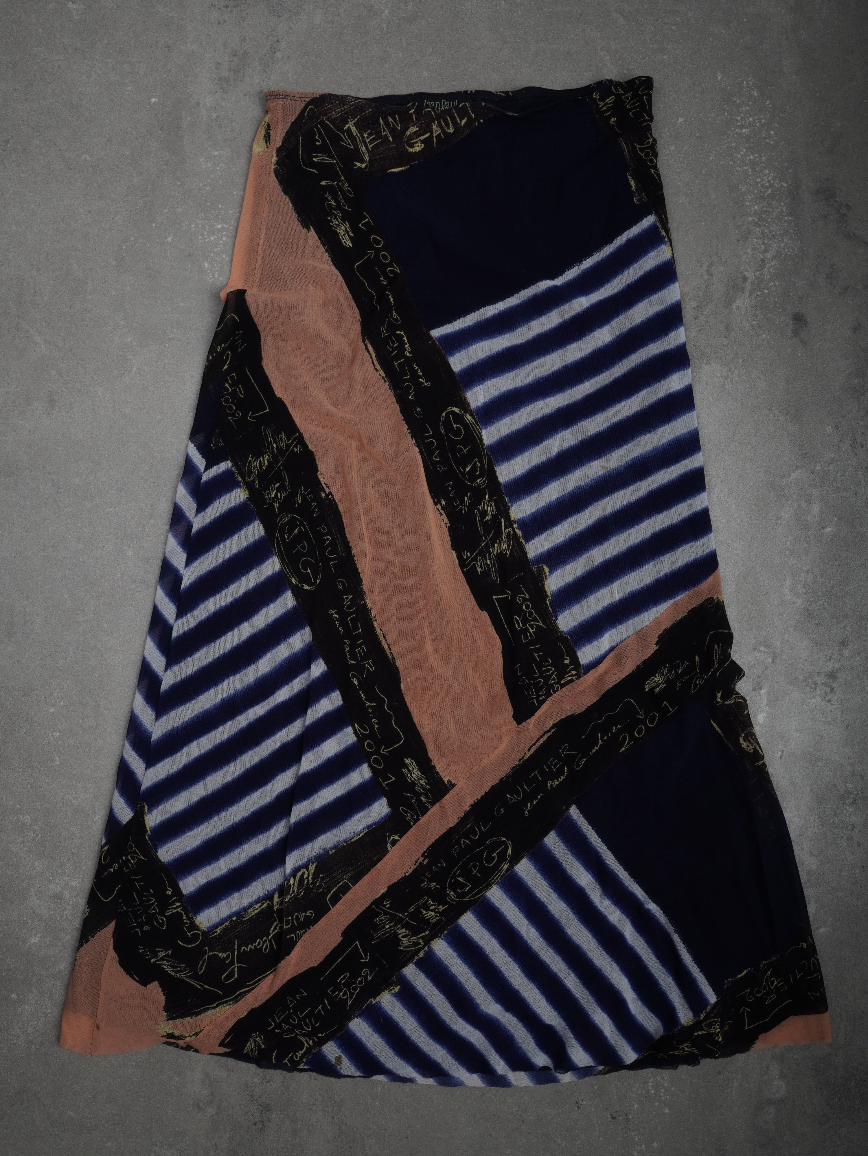 Vintage Jean Paul Gaultier SS 2001 Graffiti Striped Print Mesh Rock - L - NFF Vintage