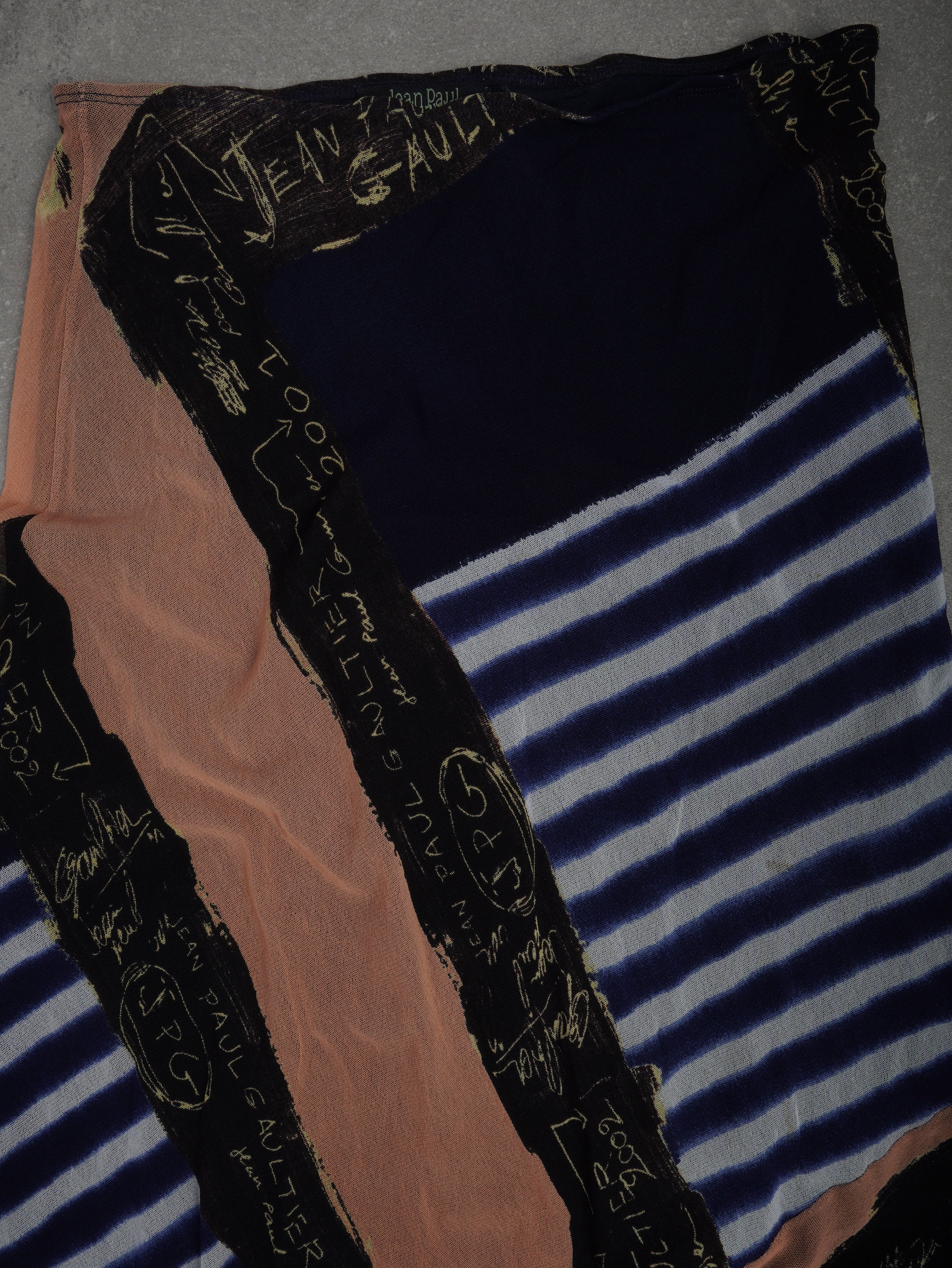 Vintage Jean Paul Gaultier SS 2001 Graffiti Striped Print Mesh Rock - L - NFF Vintage